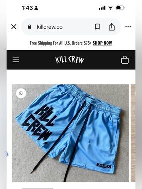 Kill Crew - MUAY THAI SHORTS (MID THIGH CUT) - BLUE